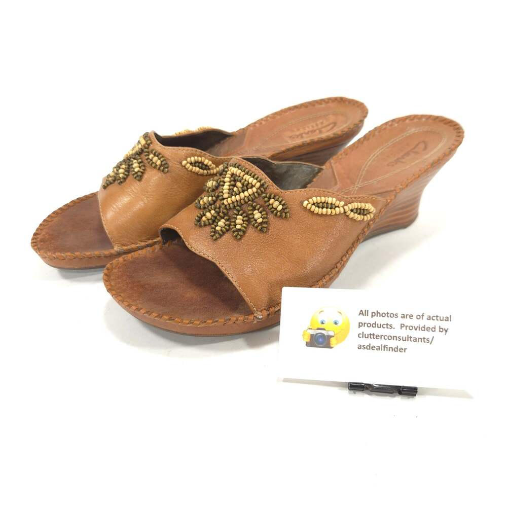 Clarks Artisan Casual Wedge Beaded Open Toe Sandal Womens Size 9 76426 Brown